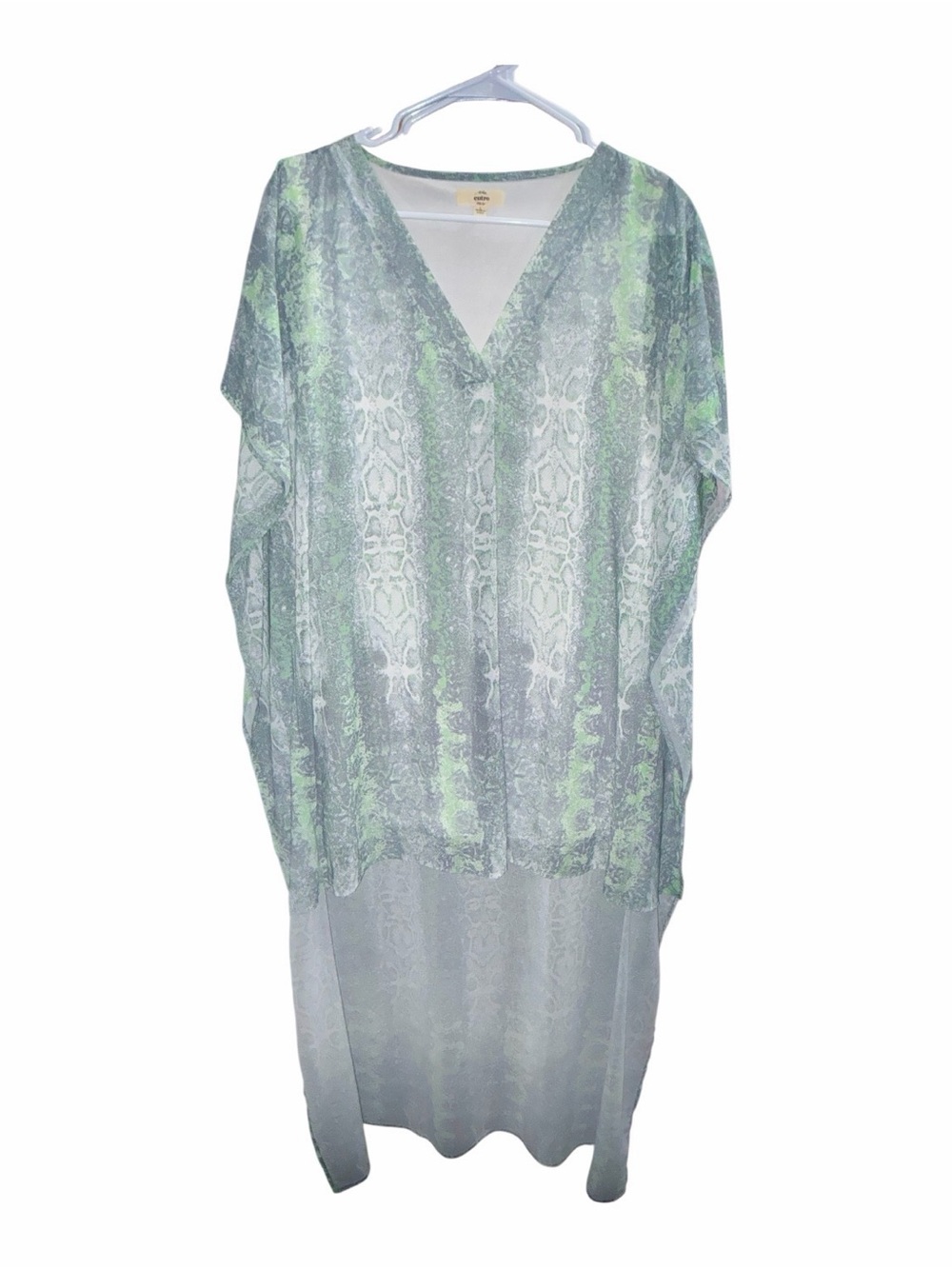 entro Green and Gray Snake-Print Lined High Low Mini Dress, Size Large, NWOT